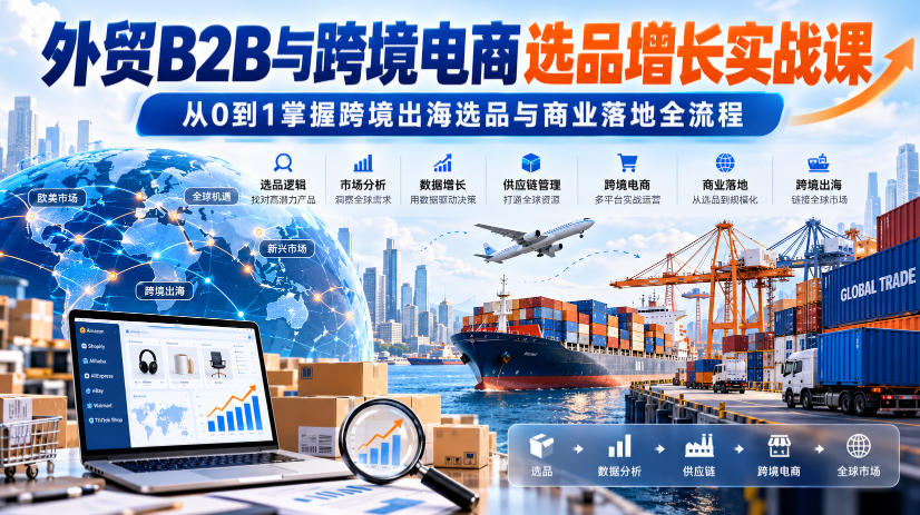 外贸B2B与跨境电商选品增长实战课,从0到1掌握跨境出海选品与商业落地全流程-来聚吧