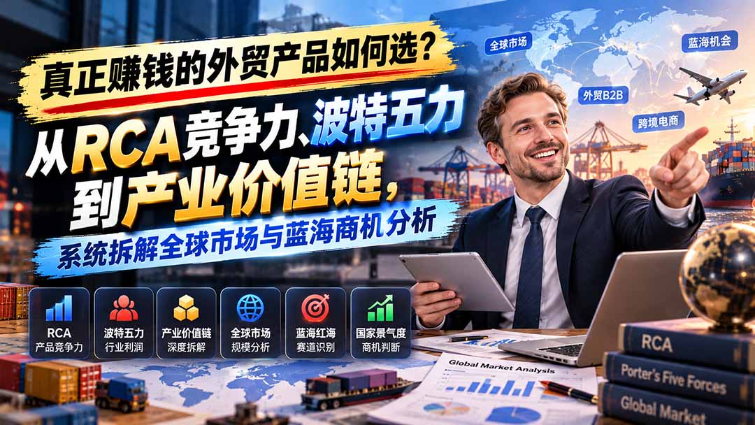 真正赚钱的外贸B2B产品如何选?从RCA竞争力、波特五力到产业价值链,系统拆解全球市场与蓝海商机分析-来聚吧