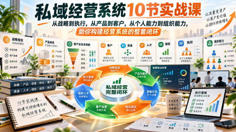 私域经营系统10节实战课，从战略到执行，从产品到客户，从个人能力到组织能力，助你构建经营系统的整套闭环-来聚吧