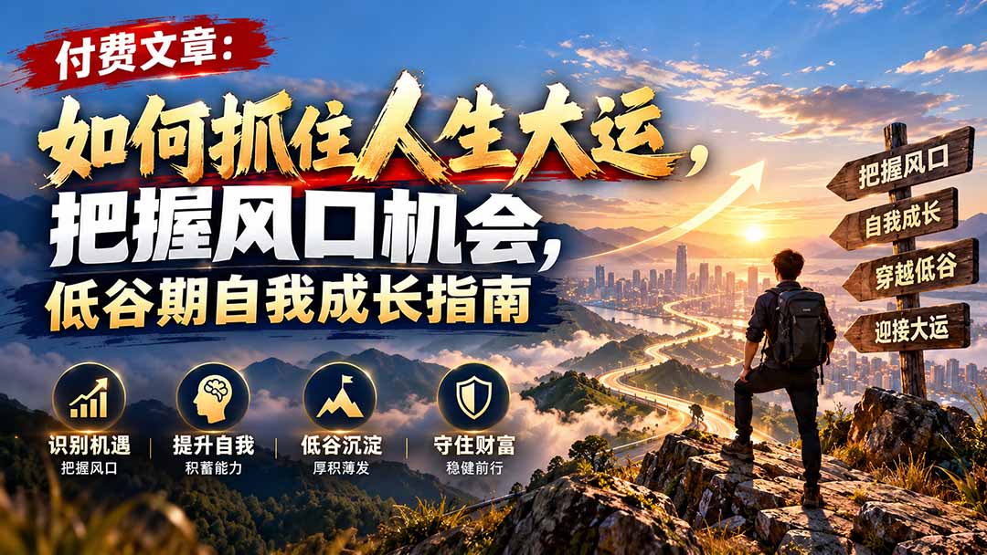 付费文章:如何抓住人生大运,把握风口机会,低谷期自我成长指南-来聚吧