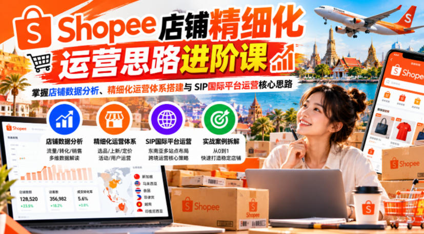 Shopee店铺精细化运营思路进阶课,掌握店铺数据分析、精细化运营体系搭建与SIP国际平台运营核心思路-来聚吧