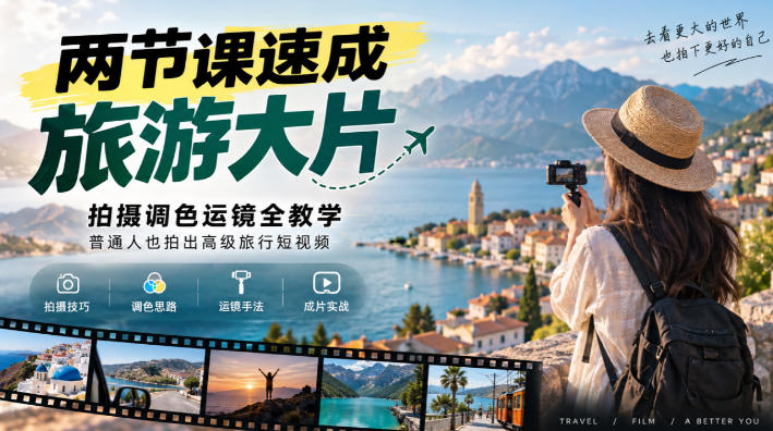 两节课速成旅游大片|拍摄调色运镜全教学,普通人也拍出高级旅行短视频-来聚吧