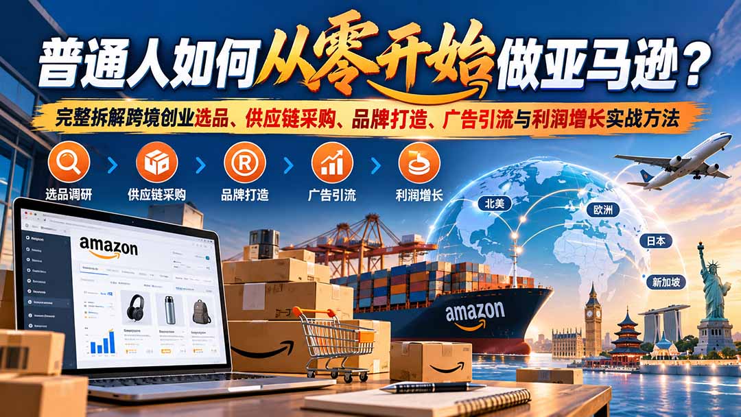 普通人如何从零开始做亚马逊?完整拆解跨境创业选品、供应链采购、品牌打造、广告引流与利润增长实战方法-来聚吧