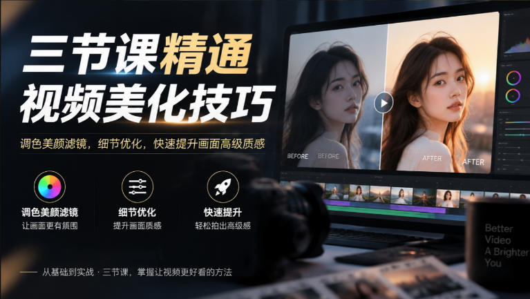 三节课精通视频美化技巧|调色美颜滤镜,细节优化,快速提升画面高级质感-来聚吧