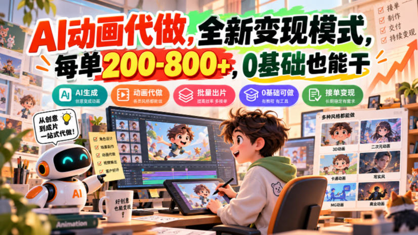 AI动画代做,全新变现模式,每单200-800+,0基础也能干【揭秘】-来聚吧