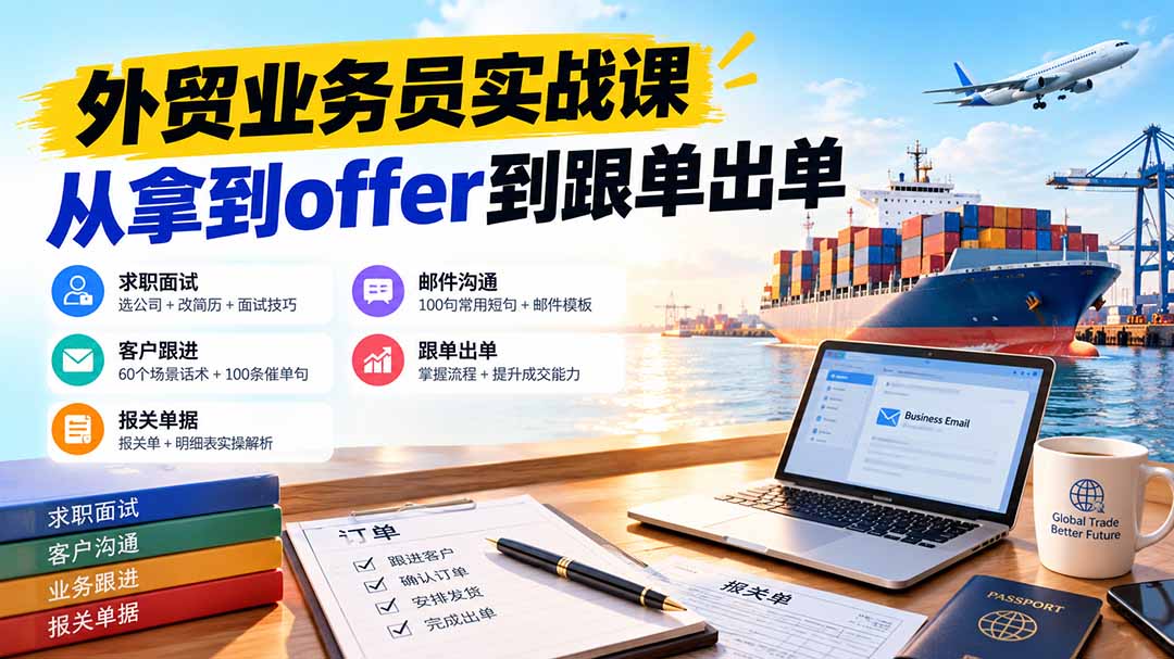 外贸业务员从求职到出单实战课:教你筛选优质公司、优化简历、应对面试、客户跟进催单及出口报关操作篇-来聚吧