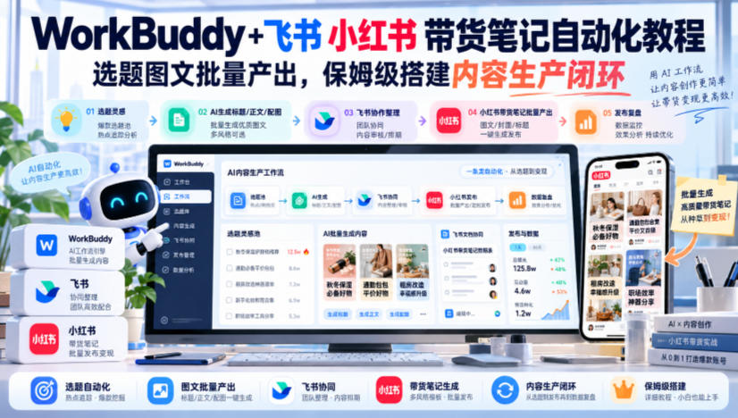 WorkBuddy+飞书小红书带货笔记自动化教程,选题图文批量产出,保姆级搭建内容生产闭环【文档】-来聚吧
