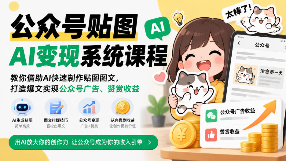 公众号贴图AI变现系统课程|教你借助AI快速制作贴图图文,打造爆文实现公众号广告、赞赏收益-来聚吧