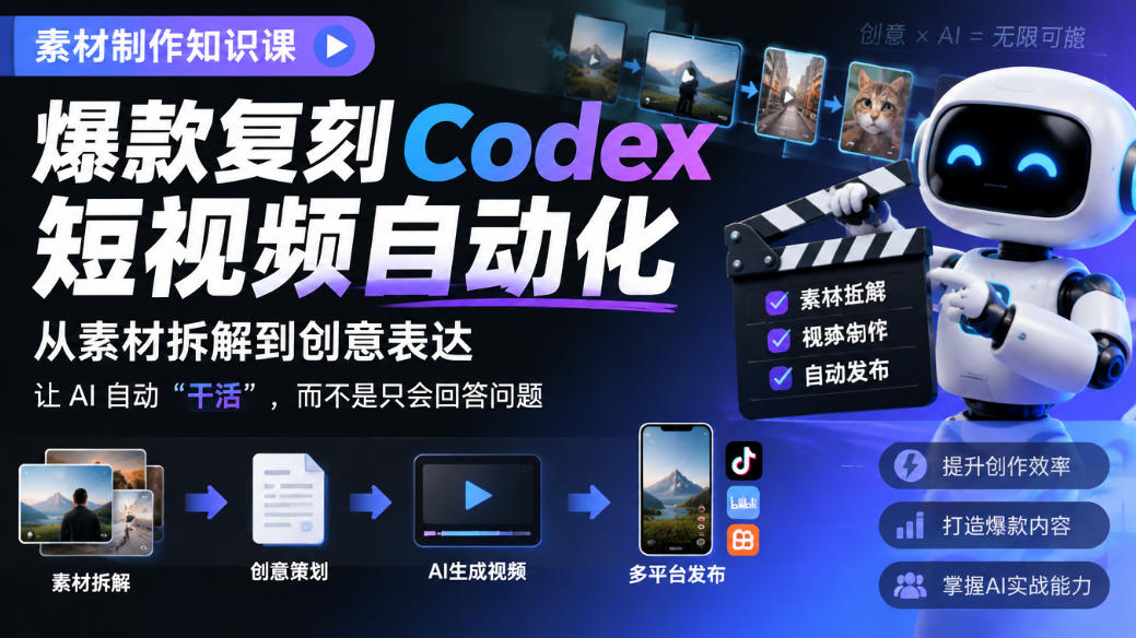 素材制作知识课，爆款复刻Codex短视频自动化，从素材拆解到创意表达，让AI自动“干活”，而不是只会回答问题-来聚吧