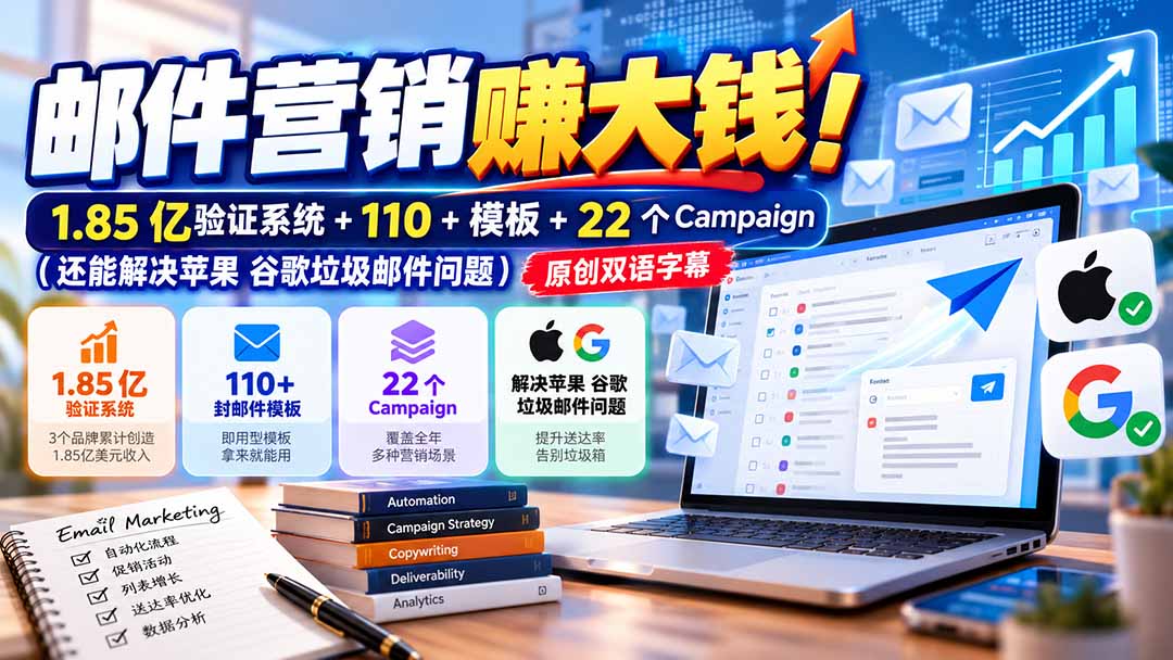 邮件营销赚大钱！1.85亿验证系统+110+模板+22个Campaign(还能解决苹果 谷歌垃圾邮件问题-来聚吧