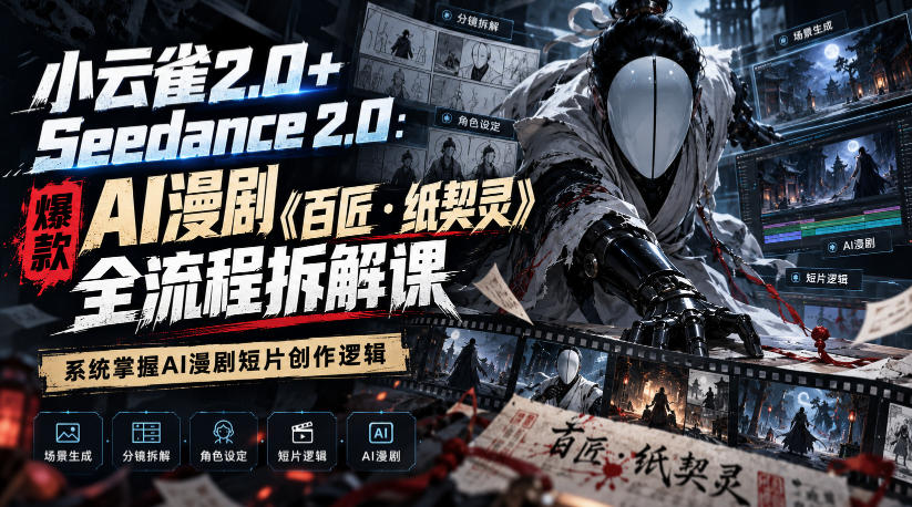 小云雀2.0+Seedance 2.0:爆款AI漫剧《百匠・纸契灵》全流程拆解课,系统掌握AI漫剧短片创作逻辑-来聚吧