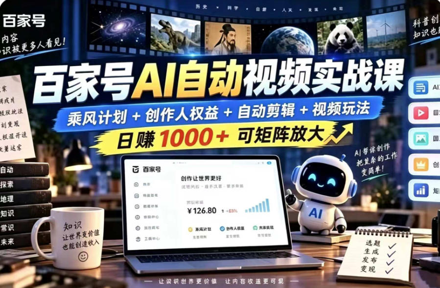 百家号自动矩阵玩法，长期可以做的项目，日入1k+，真正的睡后收入-来聚吧