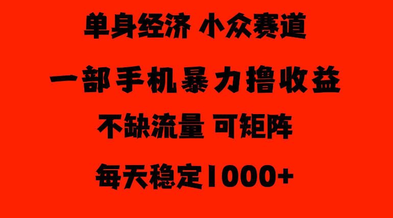 26年暴力单身经济,稳定日入500-1k,不缺流量,流量极大,冷门小众赛道,门槛低小白轻松上手【揭秘】-来聚吧