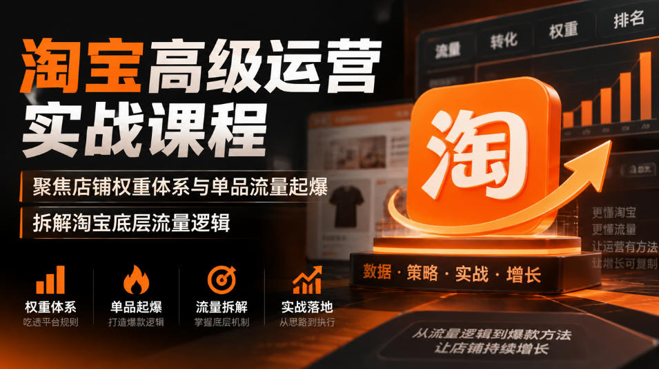 淘宝高级运营实战课程,聚焦店铺权重体系与单品流量起爆,拆解淘宝底层流量逻辑-来聚吧