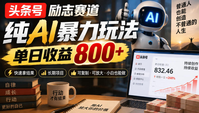 头条号励志赛道，纯AI暴力玩法，单日收益800+，快速拿结果，长期项目-来聚吧