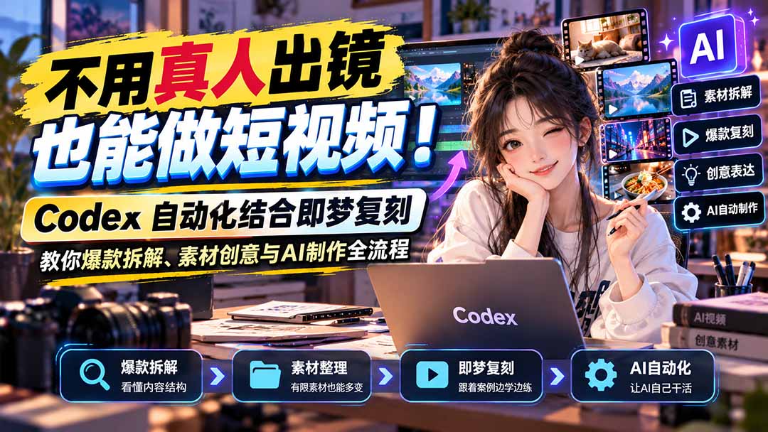 不用真人出镜也能做短视频！Codex自动化结合即梦复刻，教你爆款拆解、素材创意与AI制作全流程-来聚吧