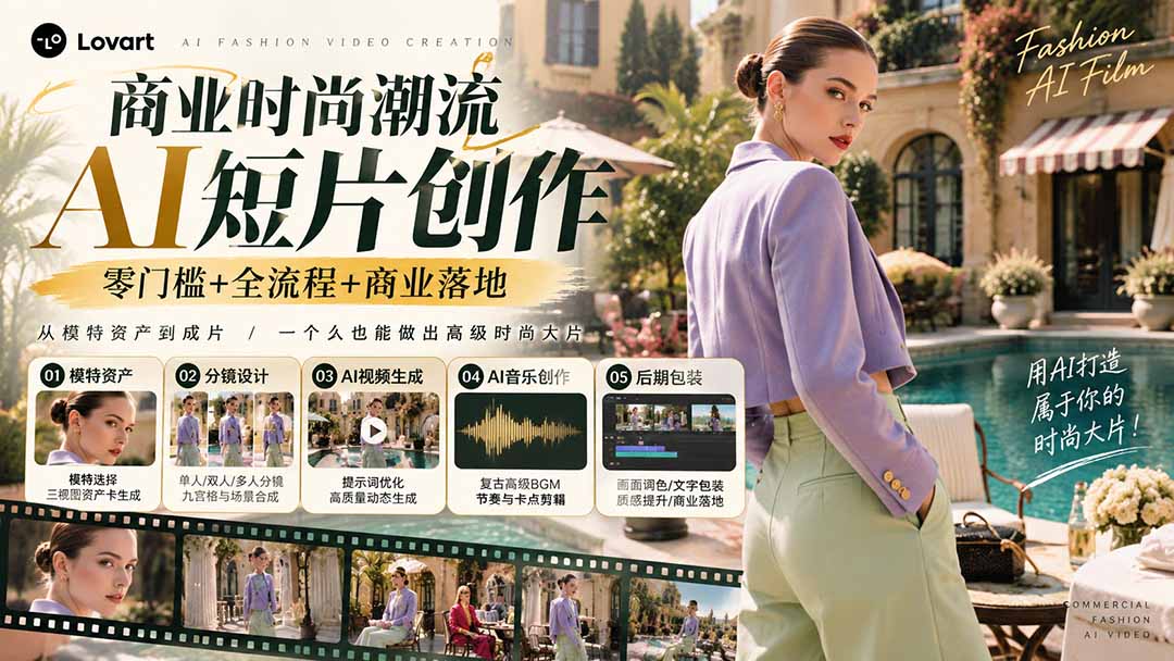 从一张模特图到高级时尚广告大片:AI三视图资产、场景合成、电影分镜、动态生成与复古音乐剪辑实战课-来聚吧