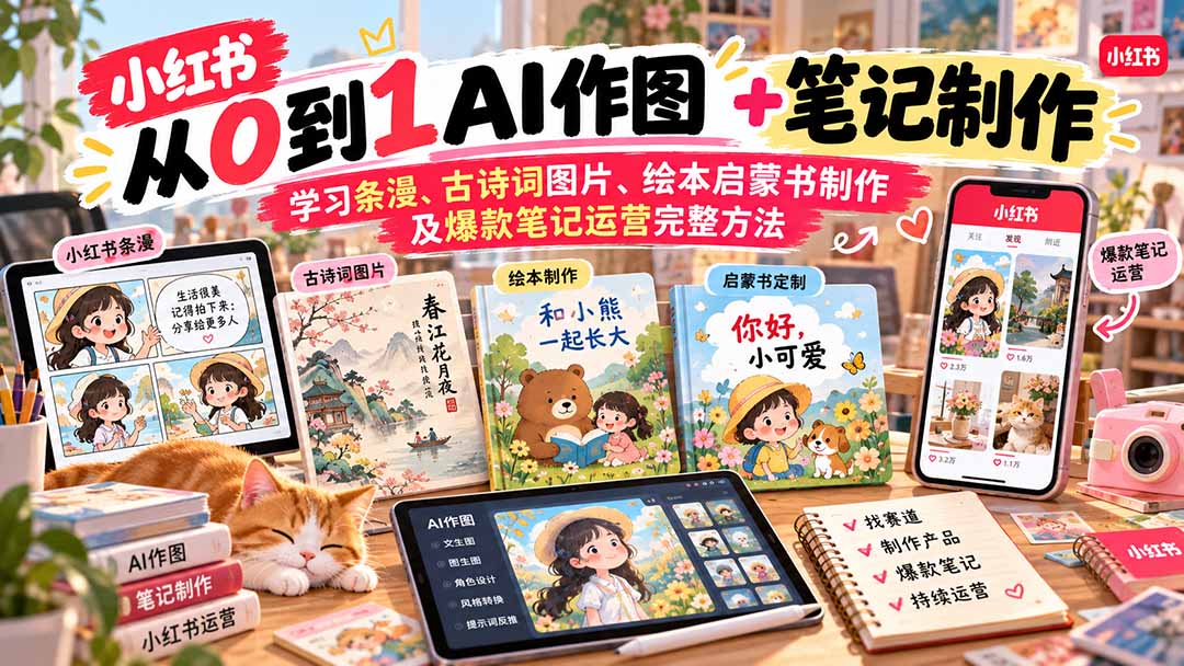 2026小红书AI内容创作从0到1-更新1017:学习条漫、古诗词图片、绘本启蒙书制作及爆款笔记运营完整方法-来聚吧