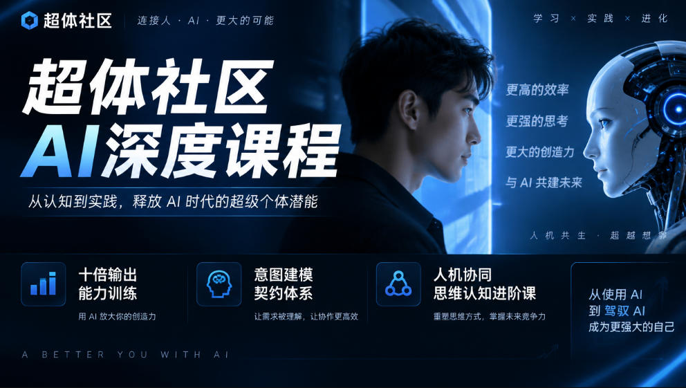 超体社区AI深度课程,十倍输出能力训练,意图建模契约体系,人机协同思维认知进阶课-来聚吧