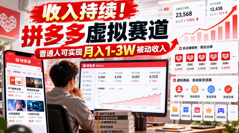 收入持续！拼多多虚拟赛道，普通人可实现月入1-3 W被动收入【揭秘】-来聚吧
