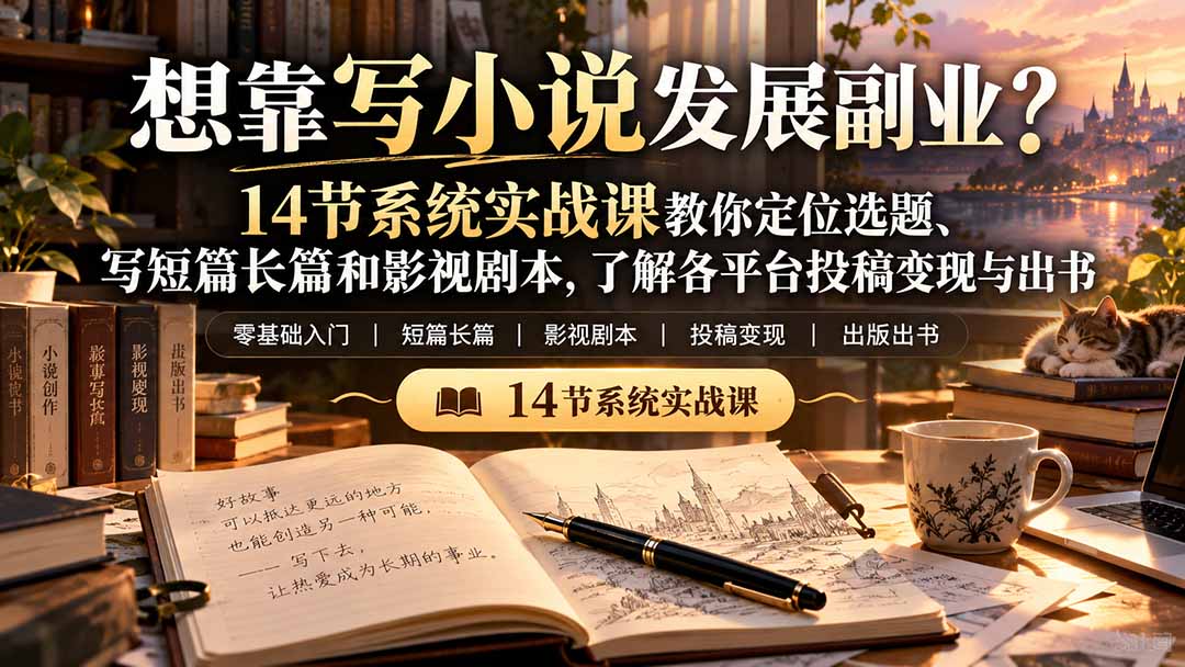 【无水印】想靠写小说发展副业?14节系统实战课教你定位选题、写短篇长篇和影视剧本,了解各平台投稿变现与出书-来聚吧