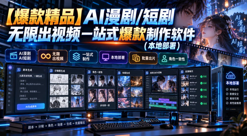 【爆款精品】AI漫剧/短剧无限出视频一站式爆款制作软件(本地部署)-来聚吧