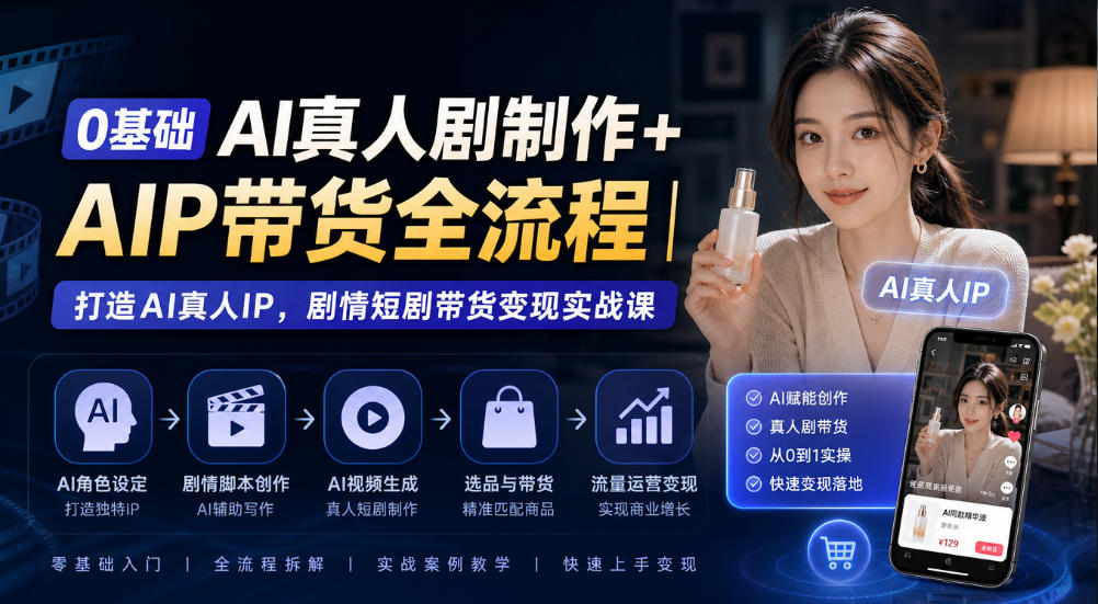 0基础AI真人剧制作+AIP带货全流程｜打造AI真人IP，剧情短剧带货变现实战课-来聚吧