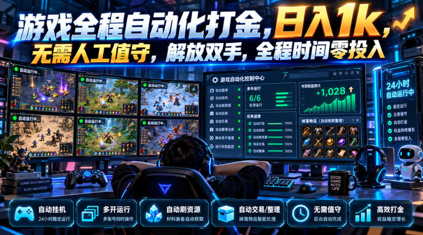 游戏全程自动化打金,日入1k,无需人工值守,解放双手,全程时间零投入【揭秘】-来聚吧