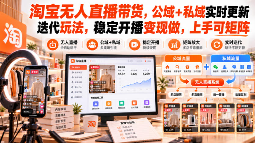 淘宝无人直播带货,公域+私域实时更新迭代玩法,稳定开播变现做,上手可矩阵【揭秘】-来聚吧