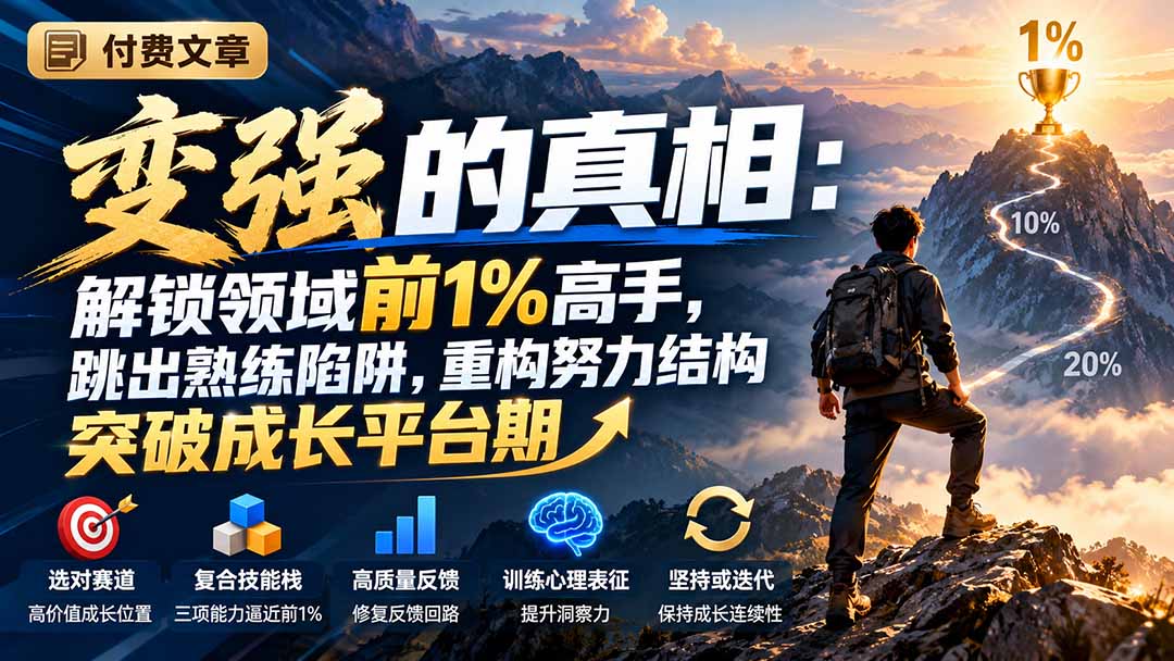付费文章：变强的真相：解锁领域前1%高手，跳出熟练陷阱，重构努力结构突破成长平台期-来聚吧