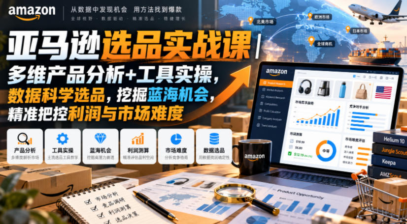 亚马逊选品实战课｜多维产品分析+工具实操，数据科学选品，挖掘蓝海机会，精准把控利润与市场难度-来聚吧