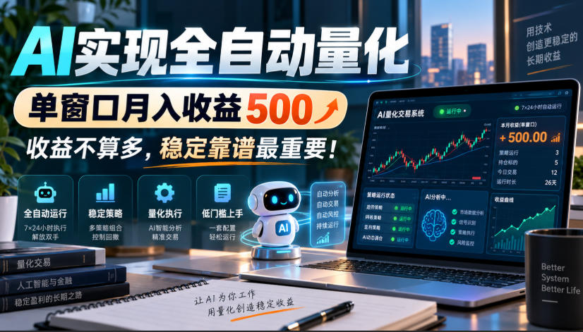 AI实现全自动量化，单窗口月入收益500，收益不算多，稳定靠谱最重要！【揭秘】-来聚吧