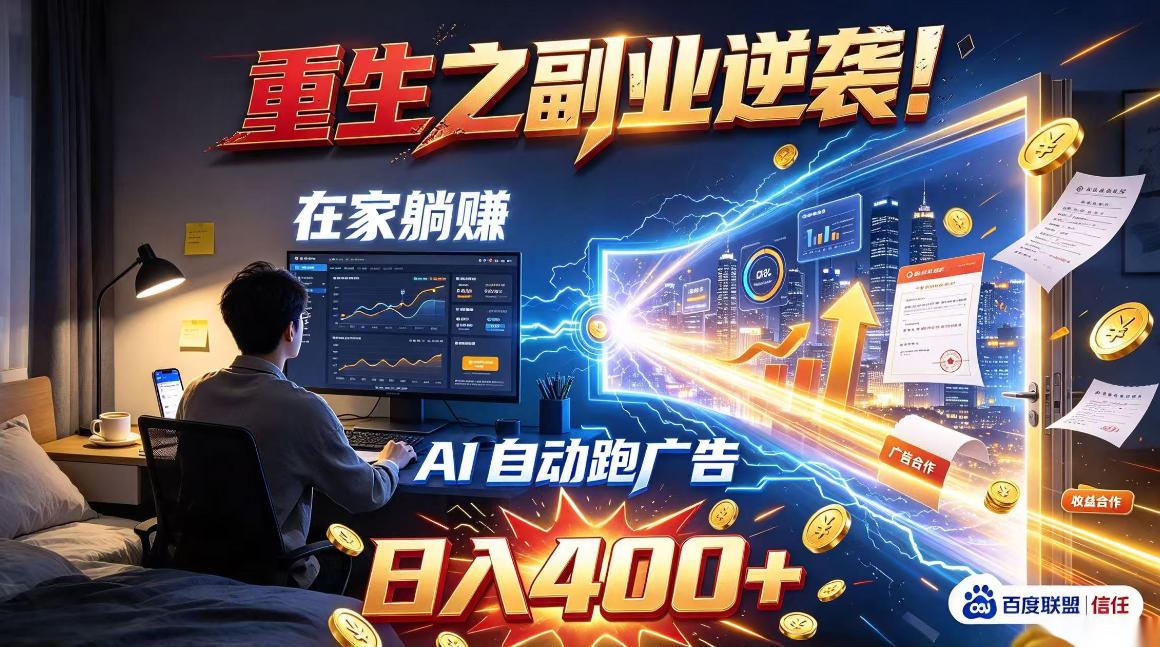 重生之副业逆袭！在家躺赚AI自动跑广告日入400+，无需人工操作【揭秘】-来聚吧