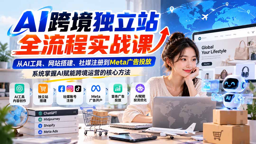 AI跨境独立站全流程实战课:从AI工具、网站搭建、社媒注册到Meta广告投放,系统掌握AI赋能跨境运营的核心方法-来聚吧