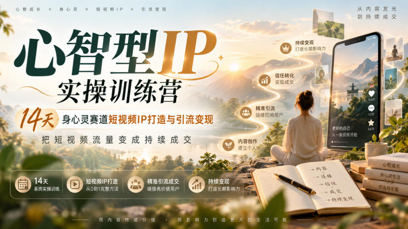 心智型IP实操训练营|14天身心灵赛道短视频IP打造与引流变现,把短视频流量变成持续成交-来聚吧