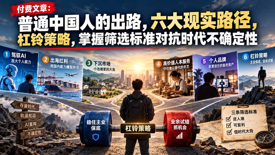 付费文章:普通中国人的出路,六大现实路径,杠铃策略,掌握筛选标准对抗时代不确定性-来聚吧