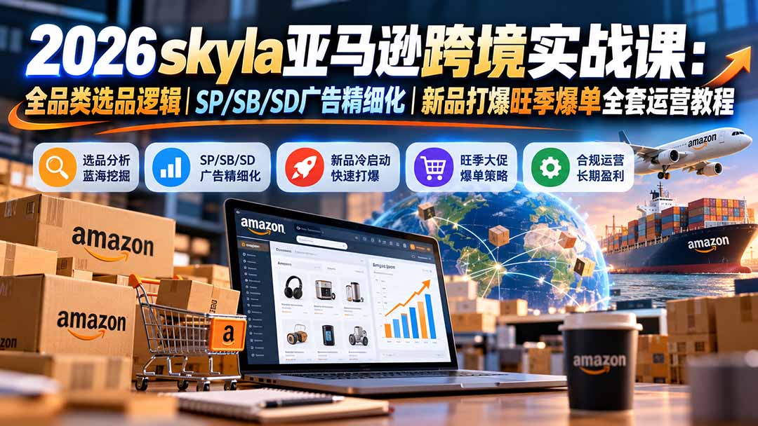 skyla亚马逊跨境实战课-更新1019:全品类选品逻辑|SP/SB/SD广告精细化|新品打爆旺季爆单全套运营教程-来聚吧