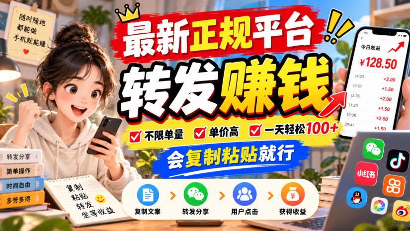 最新正规平台，转发賺钱，不限单量，单价高，一天轻松100+，会复制粘贴就行【揭秘】-来聚吧