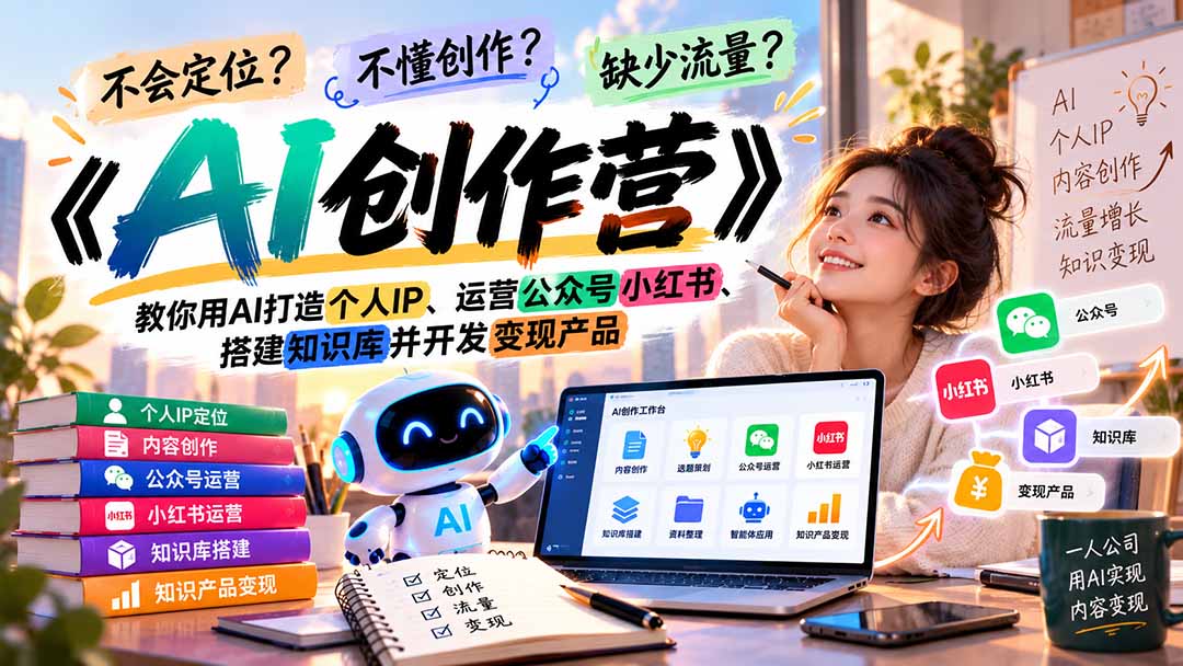 不会定位、不懂创作、缺少流量?《AI创作营》教你用AI打造个人IP、运营公众号小红书、搭建知识库并开发变现产品-来聚吧