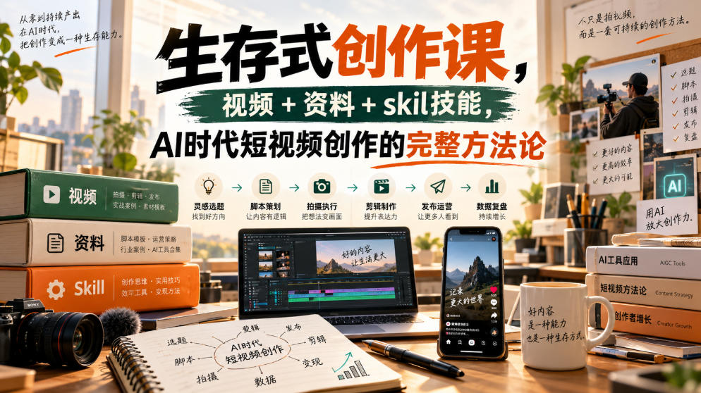 生存式创作课,视频+资料+skil技能,ai时代短视频创作的完整方法论-来聚吧