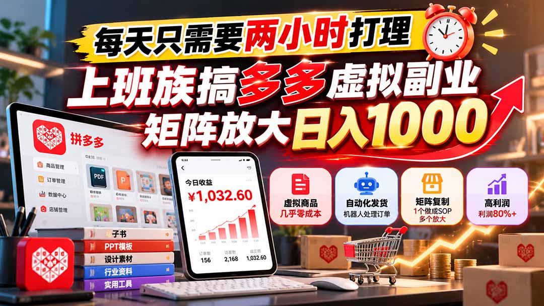 每天只需要两小时打理,上班族搞多多虚拟副业,矩阵放大日入 1000-来聚吧