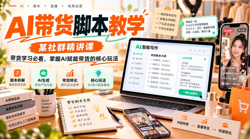AI带货脚本教学,某社群精讲课,带货学习必看,掌握AI赋能带货的核心玩法-来聚吧