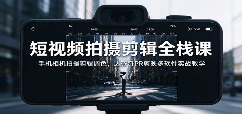 短视频拍摄剪辑全栈课:手机相机拍摄剪辑调色,达芬奇PR剪映多软件实战教学-来聚吧