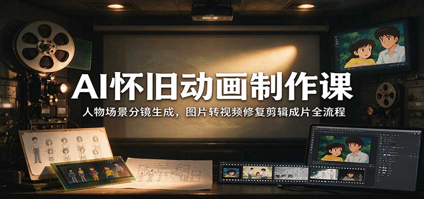 AI怀旧动画制作课：人物场景分镜生成，图片转视频修复剪辑成片全流程-来聚吧