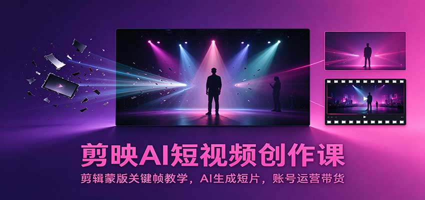 剪映AI短视频创作课:剪辑蒙版关键帧教学,AI生成短片,账号运营带货-来聚吧