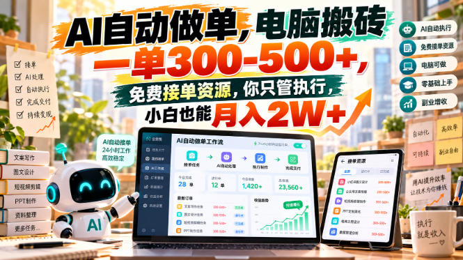 AI自动做单,电脑搬砖一单300-500+,免费接单资源,你只管执行,小白也能月入2W+【揭秘】-来聚吧