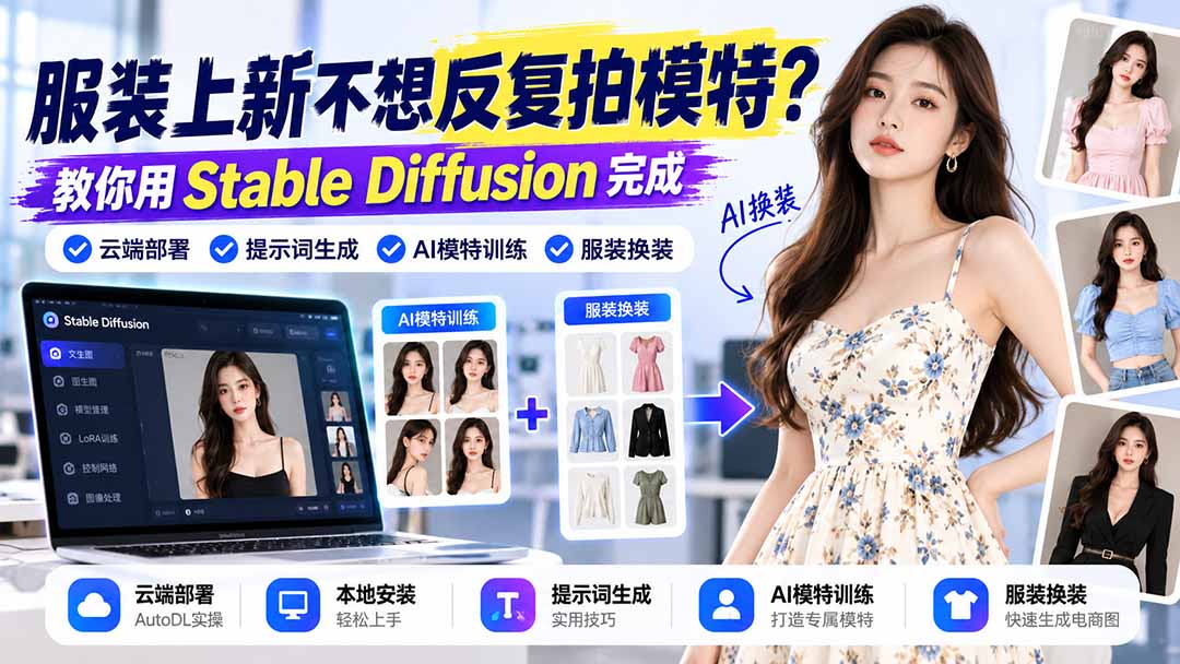 服装上新不想反复拍模特?教你用Stable Diffusion完成云端部署、提示词生成、AI模特训练与换装-来聚吧