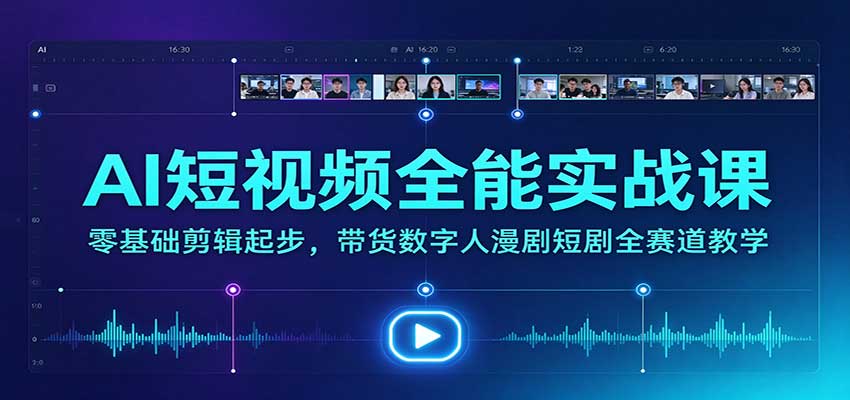 AI短视频全能实战课:零基础剪辑起步,带货数字人漫剧短剧全赛道教学-来聚吧