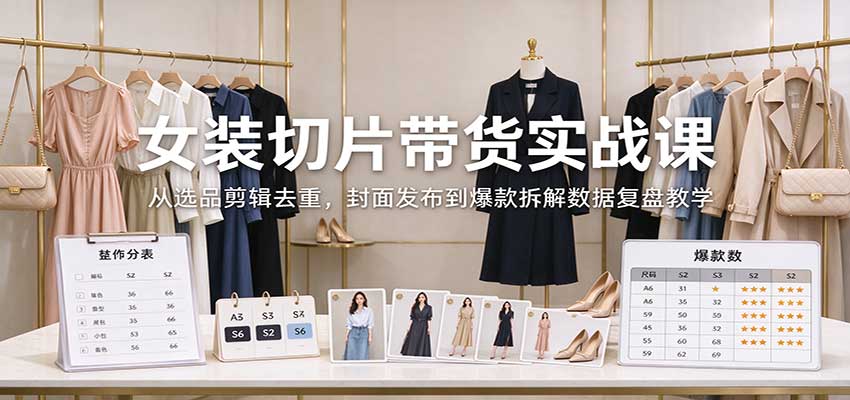 女装切片带货实战课:从选品剪辑去重,封面发布到爆款拆解数据复盘教学-来聚吧