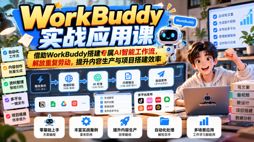 WorkBuddy实战应用课，借助WorkBuddy搭建专属AI智能工作流，解放重复劳动，提升内容生产与项目搭建效率-来聚吧